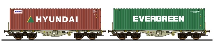 ESU 36609 - H0 - 2-tlg. Set Containertragwagen Hyundai/Evergreen, AAEC, Ep. VI